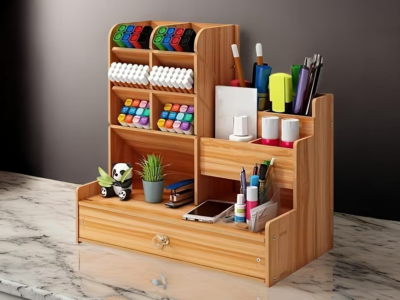Organizador de Mesa MDF com Gaveta e Porta Canetas