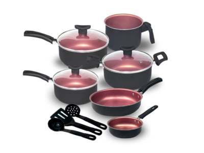 Kit Jogo de Panelas 9 Peças Teflon Tampas de Vidro
