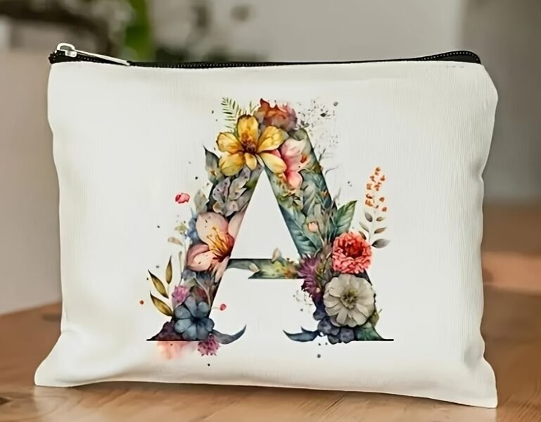 Necessaire Feminina Letra M Floral Bolsa de Maquiagem