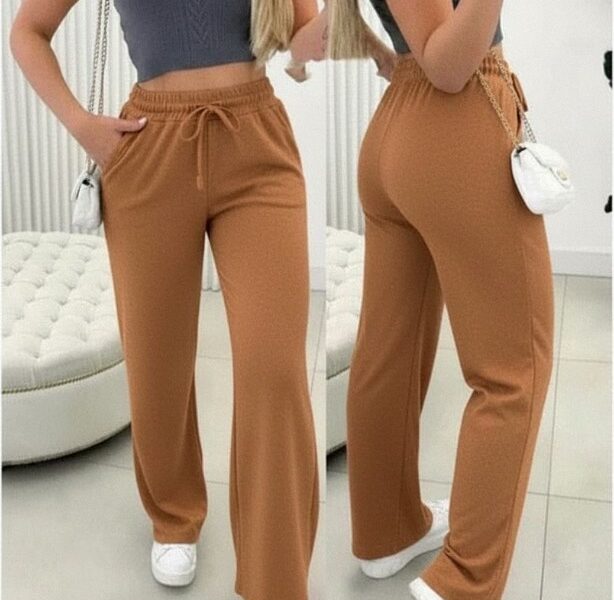 Calça Feminina Lanzinha Perna Larga Cintura Alta