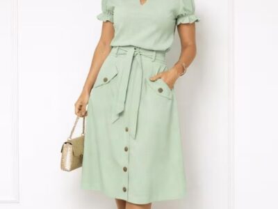 Conjunto Saia Midi E Blusa Linho Moda Feminina