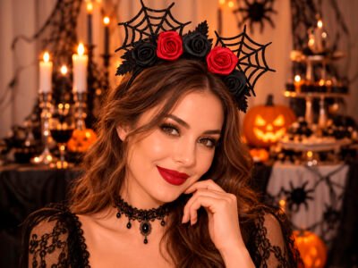 Tiara Halloween Teia de Aranha e Rosas