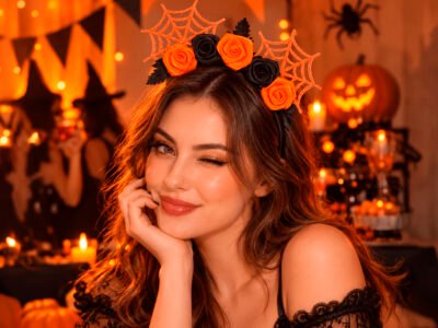 Tiara Halloween Teia de Aranha e Rosas